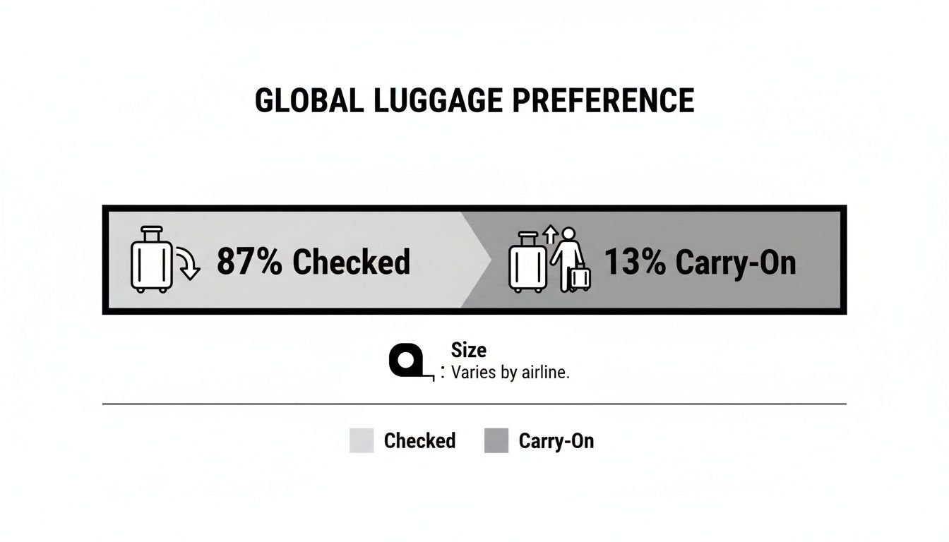 Infographic showing global luggage preference: 87% checked luggage versus 13% carry-on baggage.