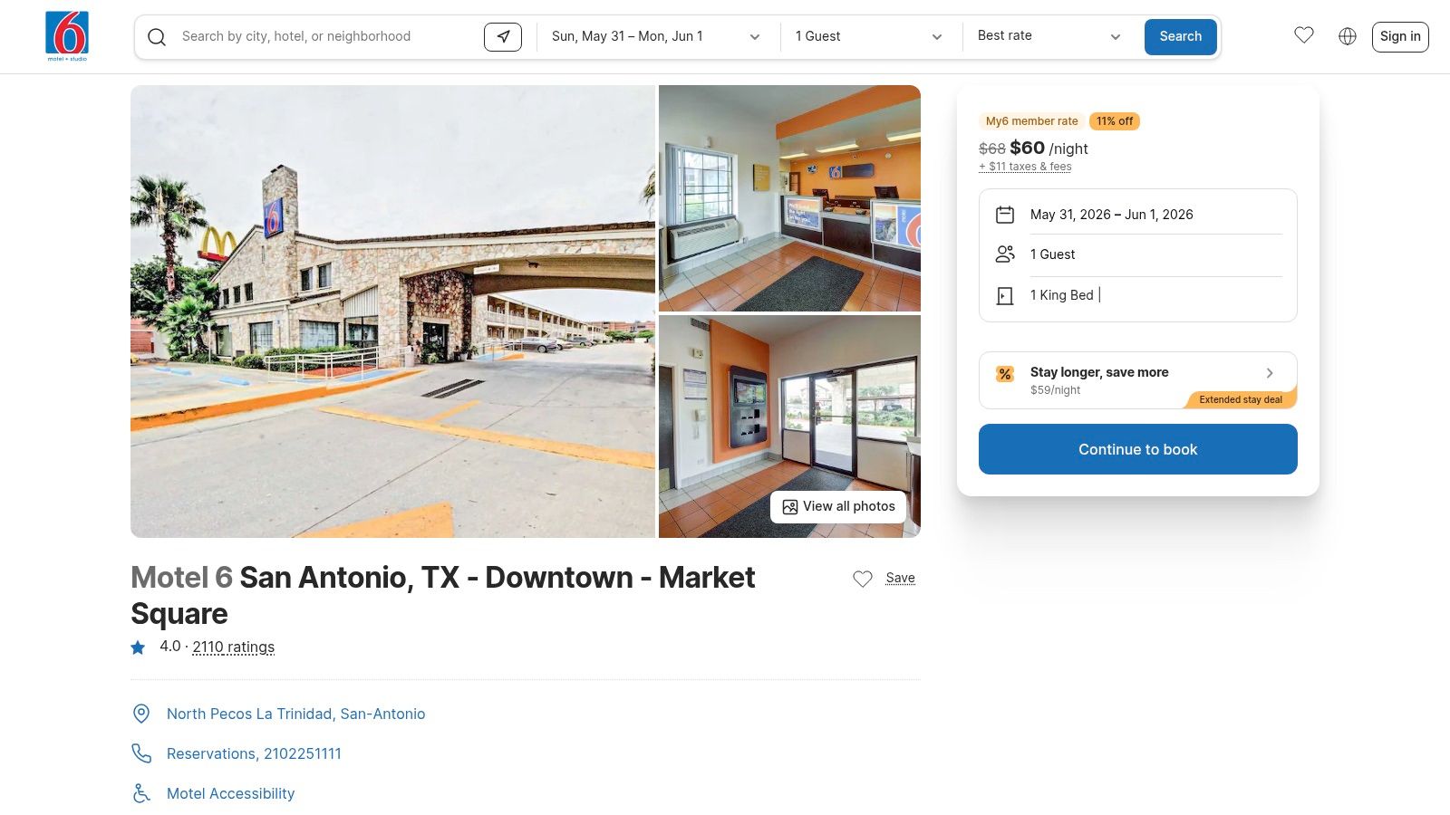 Motel 6 San Antonio, TX – Downtown – Market Square