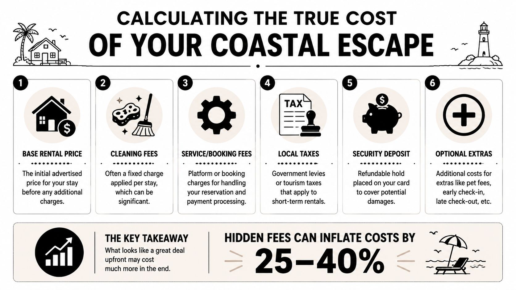 A travel infographic explaining the various fees involved in booking a vacation rental property.